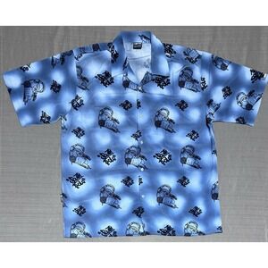 South Pole Mens Button Up Shirt‎ XL Blue Graphic Print All Over